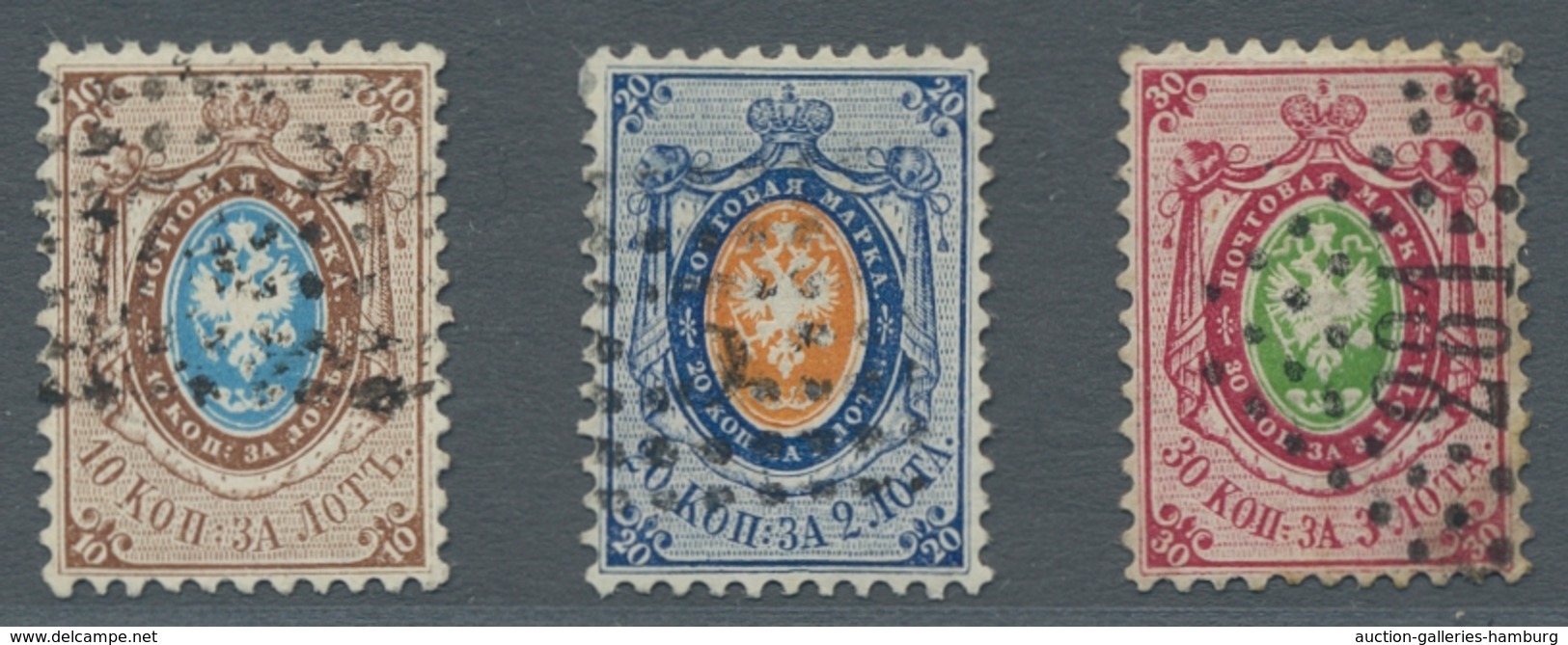 Russland: 1858, Freimarken, 3 Werte Komplett Mit Nummernstempelentwertung. Die Erhaltung Ist, Bis Au - Used Stamps