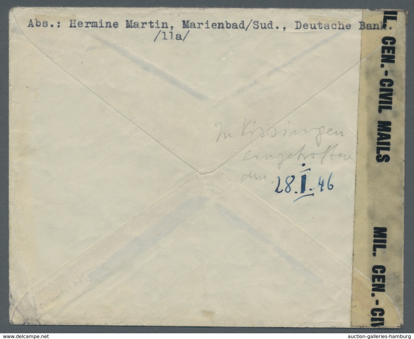 Deutsches Reich - 3. Reich: 1945, 12 Pf Hitler Buchdruck, EF Aus Marienbad (Sudetenland) Abgestempel - Covers & Documents