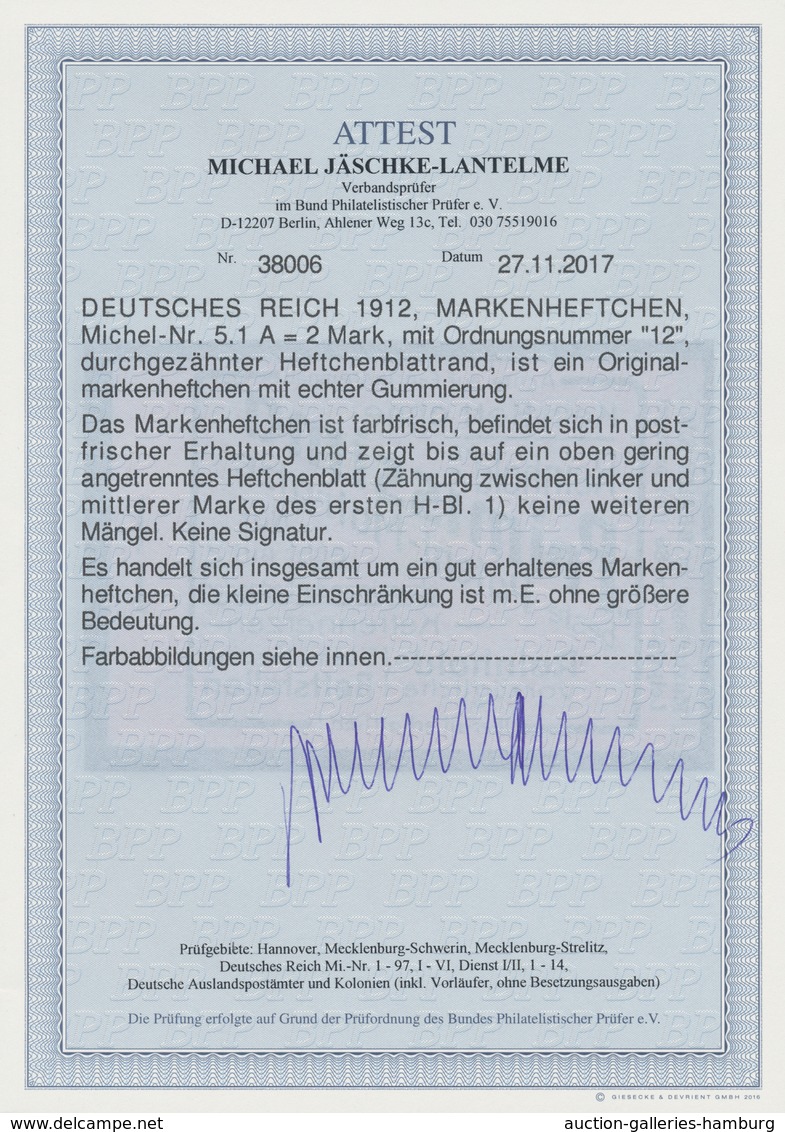 Deutsches Reich - Markenheftchen: 1913, Germania-Markenheftchen 2 Mark Auf Orangefarbenem Karton, Or - Carnets