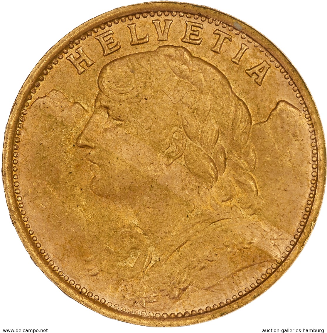 Schweiz: 1935, "Helvetia" 20 Franken In 900er Gold In Sehr Schöner Erhaltung. - Altri & Non Classificati