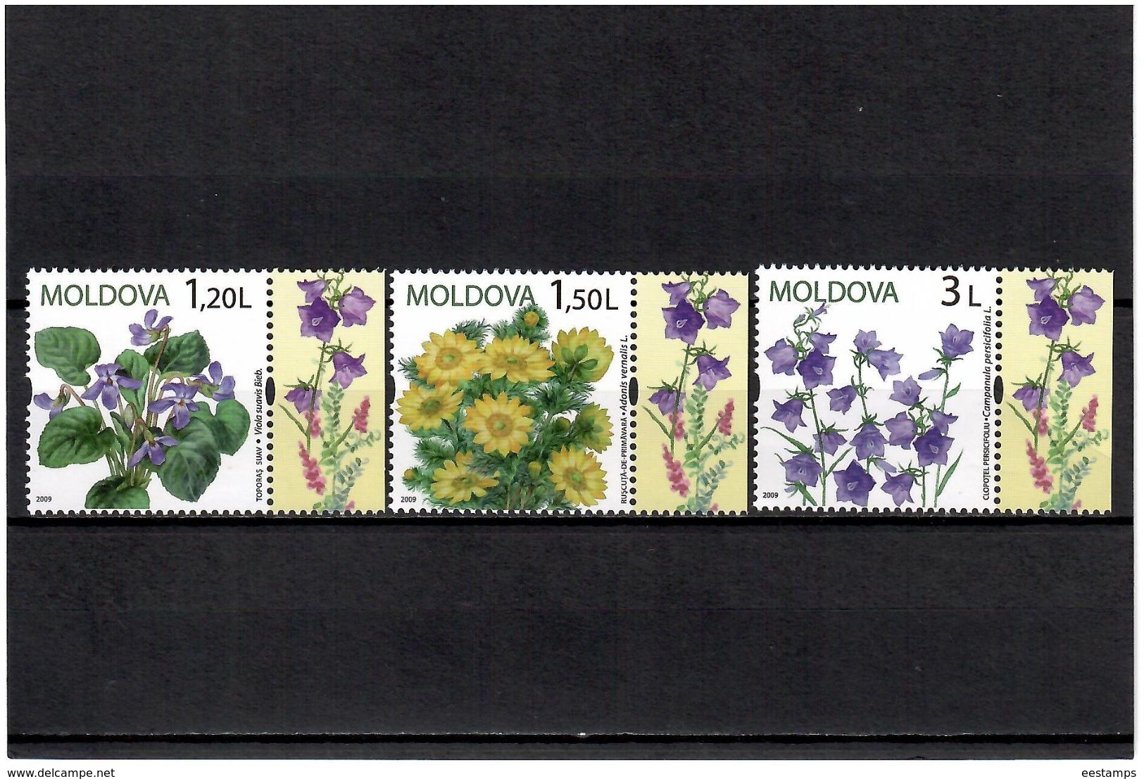 Moldova 2009 . Flowers. 3v: 1.20, 1.50, 3.00. Michel # 655-57 - Moldavia