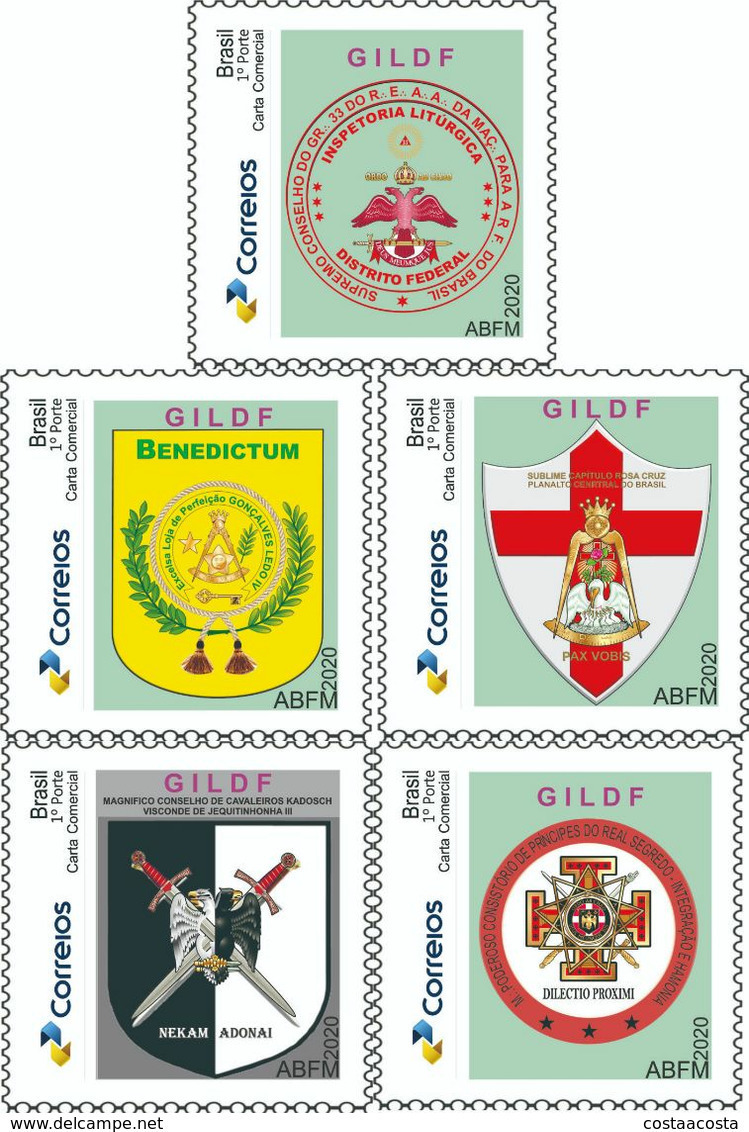 Freemasonry -Masonic -  Collection AASE -REAA - Lot 5 Stamps - - Massoneria