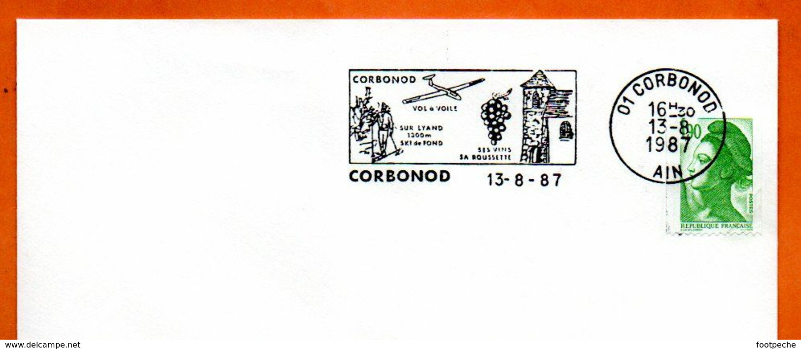 01 CORBONOD   VOL A VOILE SA ROUSSETTE  1987 Lettre Entière N° ST 311 - Mechanical Postmarks (Advertisement)