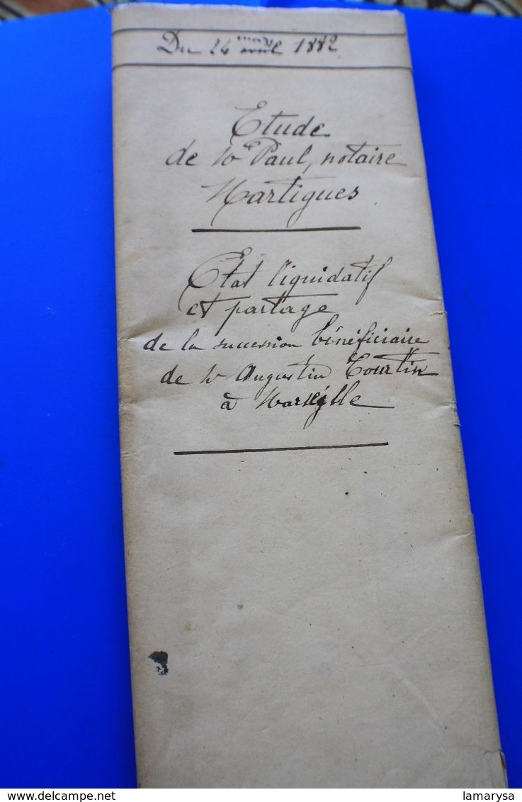 1882 MARTIGUES FAUBOURG DE JONQUIÈRE(SINETIR)AUGUSTIN COURTIN ETAT LIQUIDATIF PARTAGE SUCCESSION MANUSCRIT PAUL NOTAIRE - Manoscritti