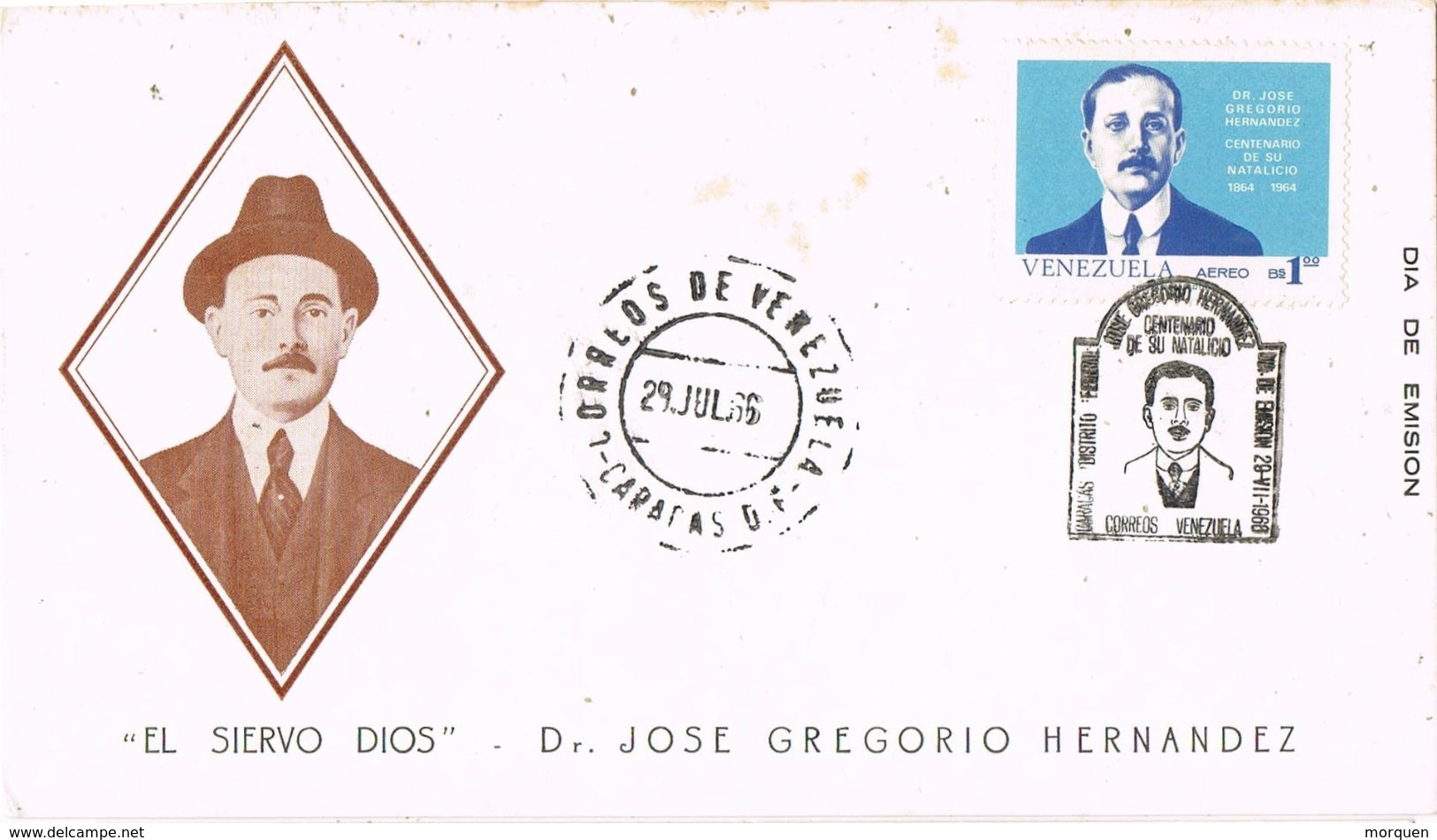 37224. Tarjeta CARACAS (Venezuela) 1965. Nacimiento GREGORIO HERNANDEZ - Venezuela