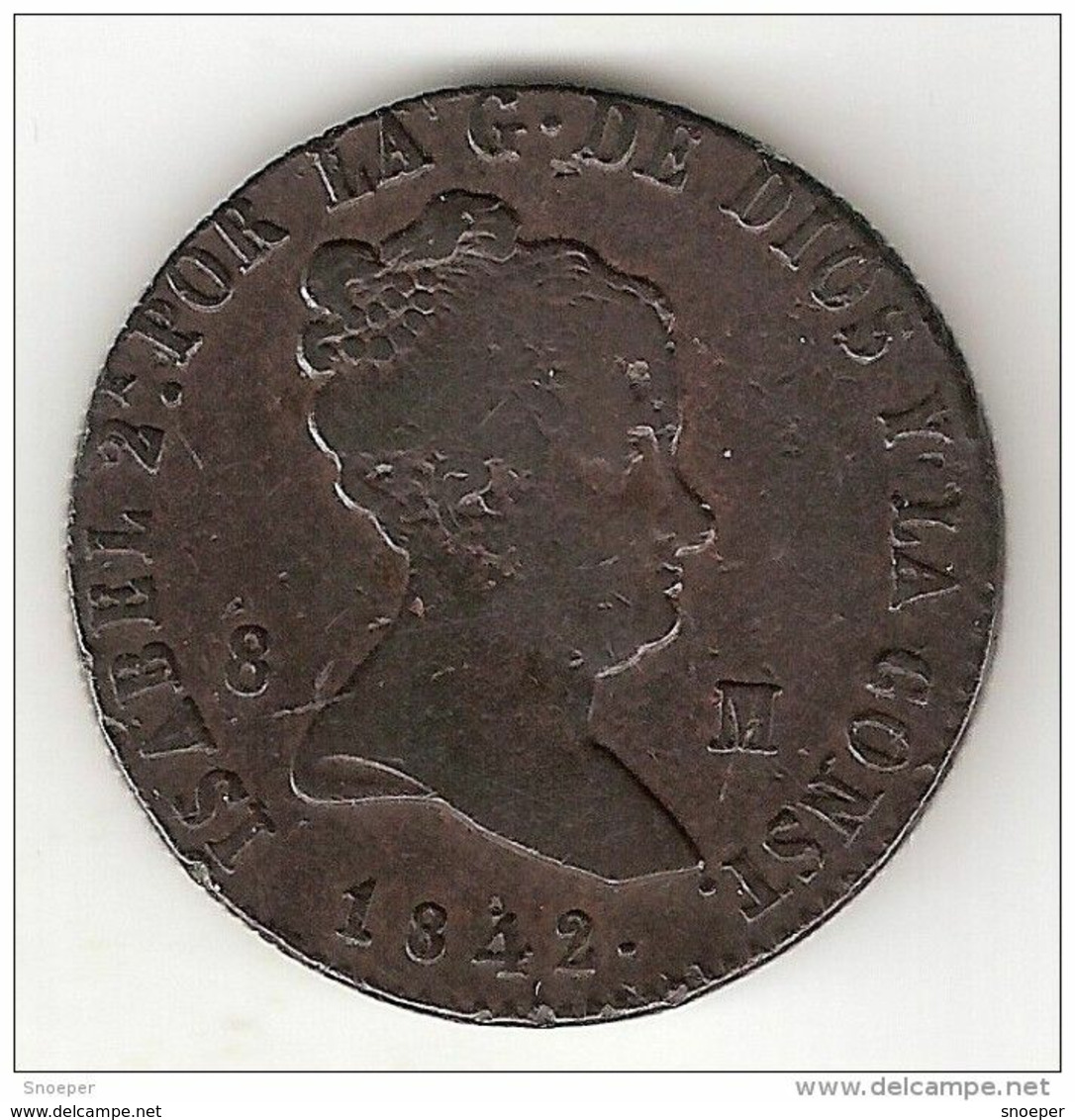 * Spain 8 Maravedis 1842 JA  Km 531.2   Fr + Look !!!! - Münzen Der Provinzen