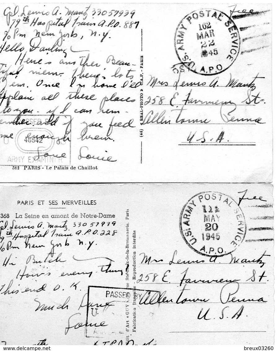 2 PC Cover- Oblit: " U.S Army Postal Service-"-  APO 228 / 881 - Censure -( PARIS) - Storia Postale