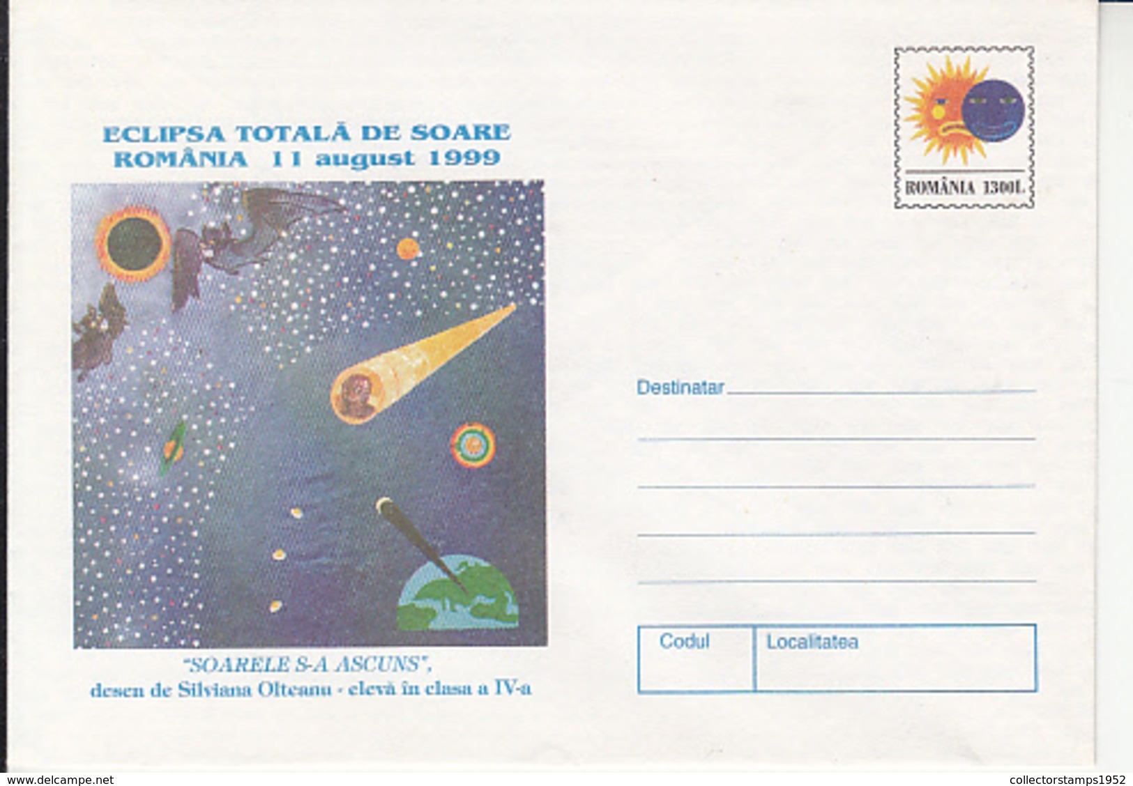 89371- TOTAL SOLAR ECLIPSE, ASTRONOMY, SCIENCE, COVER STATIONERY, 1999, ROMANIA - Astronomy