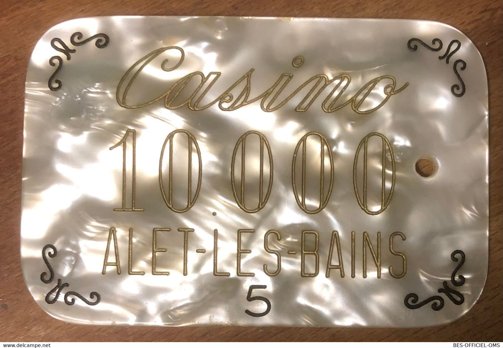 11 ALET-LES-BAINS CASINO PLAQUE DE 10.000 FRANCS TROUÉE JETON CHIP TOKENS COINS GAMING - Casino