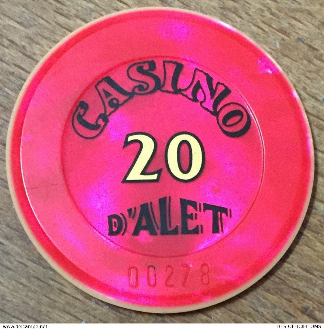 11 ALET-LES-BAINS CASINO D'ALET JETON DE 20 FRANCS N°00278 CHIP TOKENS COINS - Casino