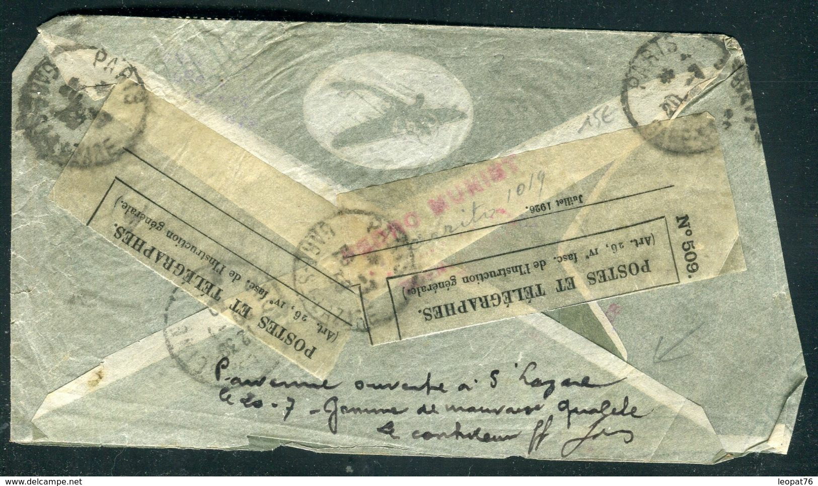 Enveloppe D'Argentine Réparée à St Lazare (  Bande PTT Et Annotation ) En 1939  - Prix Fixe !!!!! - Réf A 12 - Ramppost