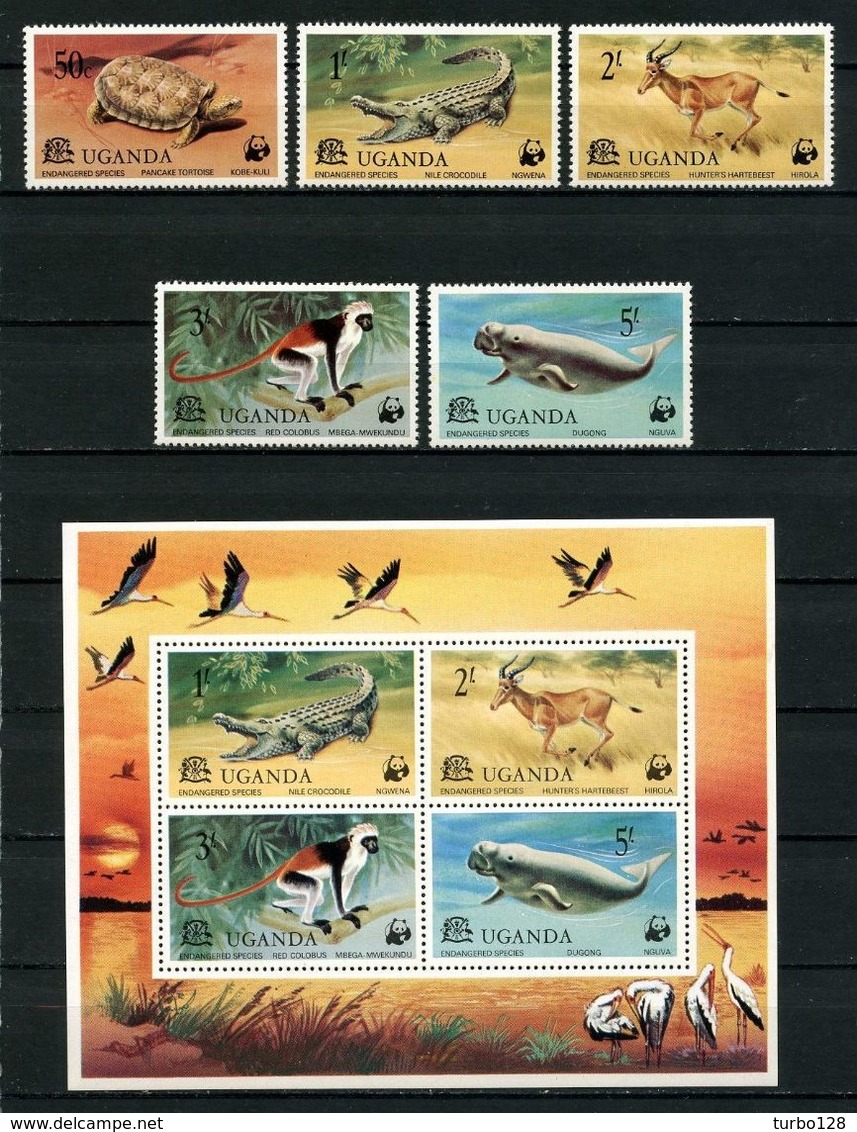 OUGANDA 1977 N° 142/146 Bloc 7 ** Neufs MNH Superbes C 24 € Faune Tortue Crocodiles Singes Dugong Animaux - Uganda (1962-...)