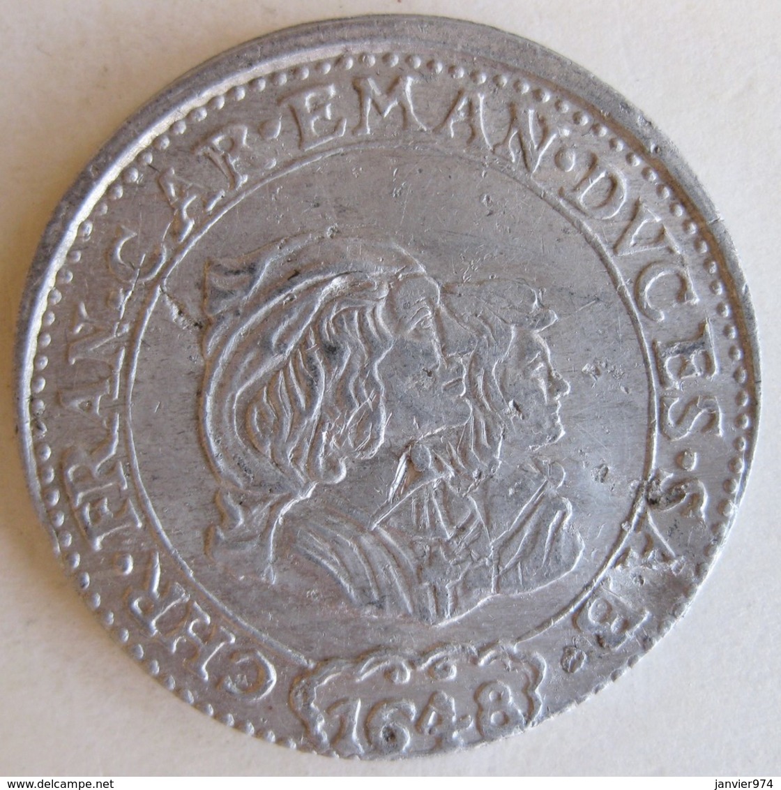 Medaglia Carlo Emanuele II , Maria Christina 1648 , En Aluminium / Alluminio - Adel