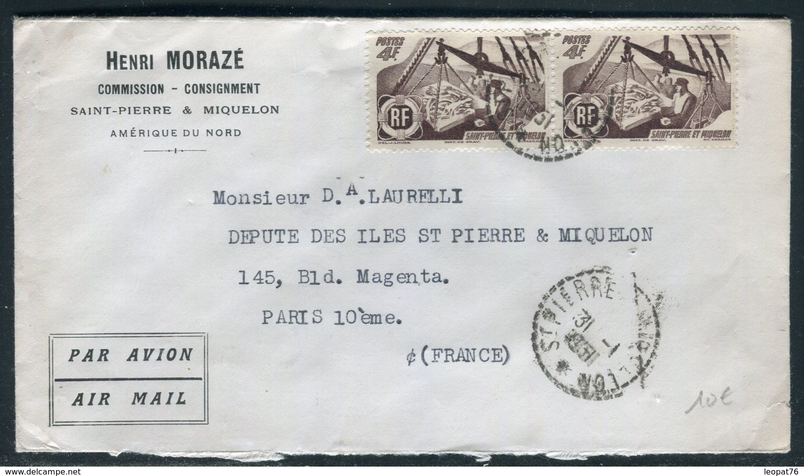 Enveloppe Commerciale De St Pierre Et Miquelon Pour La France En 1951 - Prix Fixe !!!! - Réf A 25 - Storia Postale