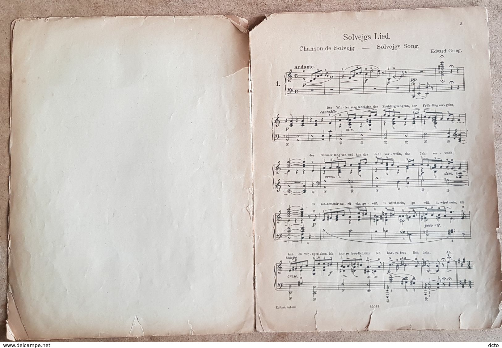 Partition GRIEG Solvejgs Lied Und Wiegenlied Aus Peer Gynt. Klavier  Zu 2 Händen. Ed. PETERS N° 3515 (7 Pages) - Instruments à Clavier