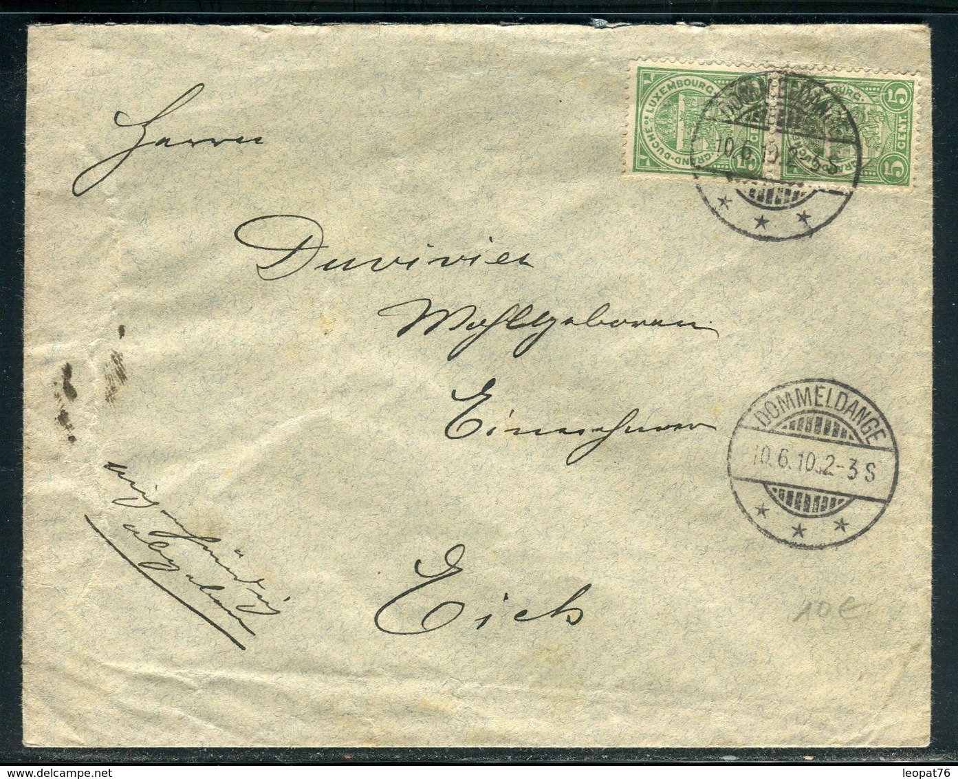 Luxembourg - Enveloppe De Dommeldange En 1910 - Prix Fixe !!!! - Réf A 32 - 1907-24 Wapenschild