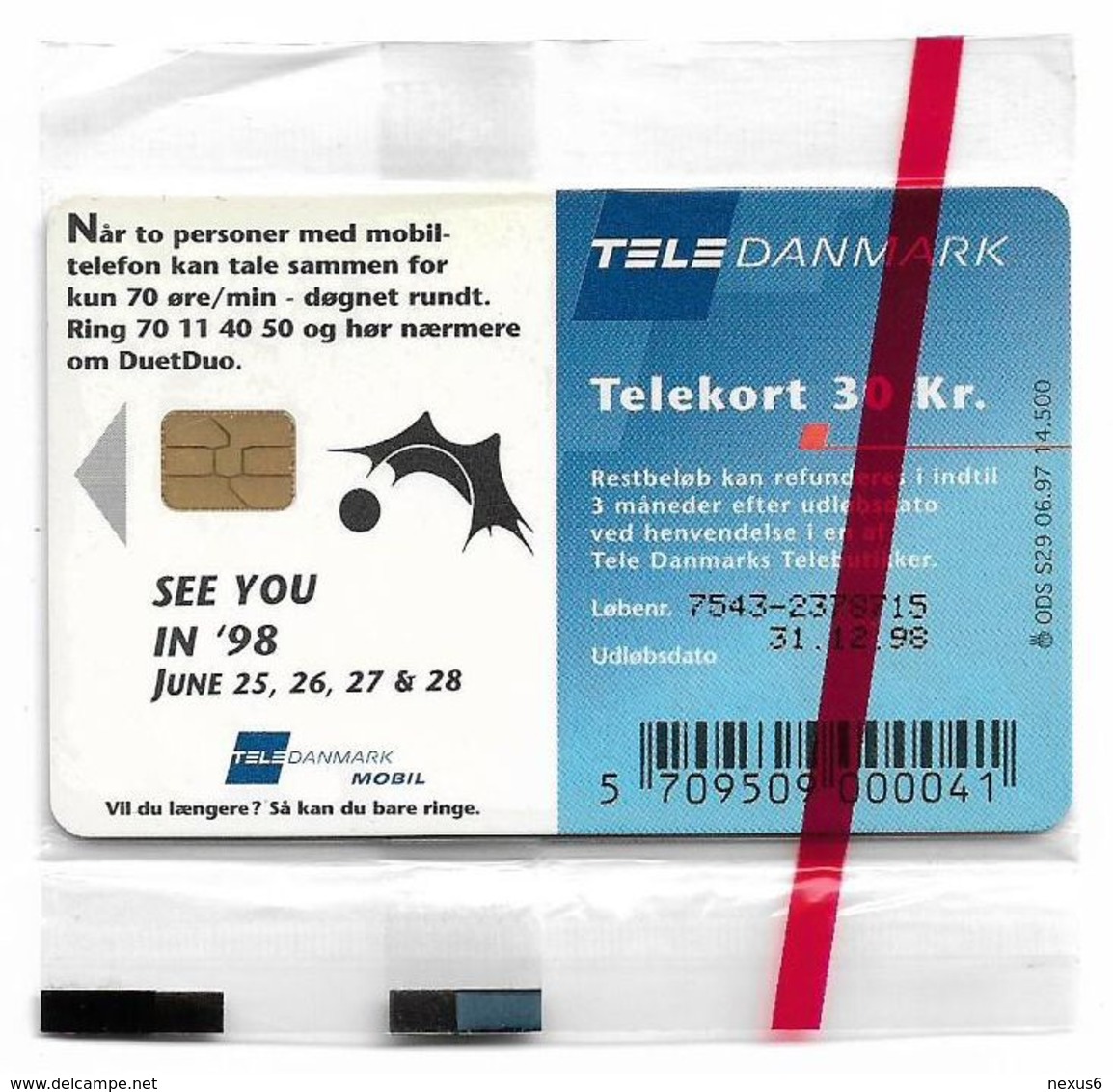 Denmark - Tele Danmark (chip) - Roskilde Festival 97 - TDS029 - 06.1997, 14.500ex, 30kr, NSB - Danimarca