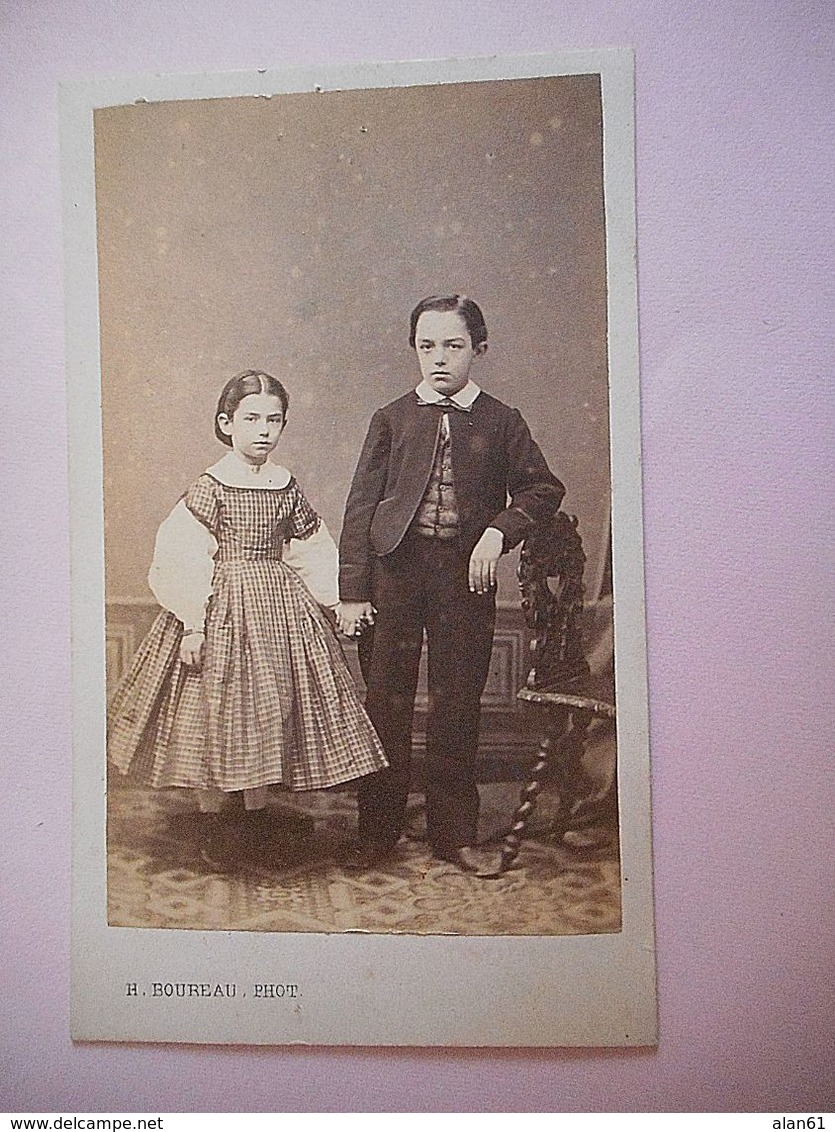 PHOTO CDV 19 EME FRERE ET SOEUR  ROBE   MODE   Cabinet HENRI BOUREAU A BORDEAUX - Ancianas (antes De 1900)