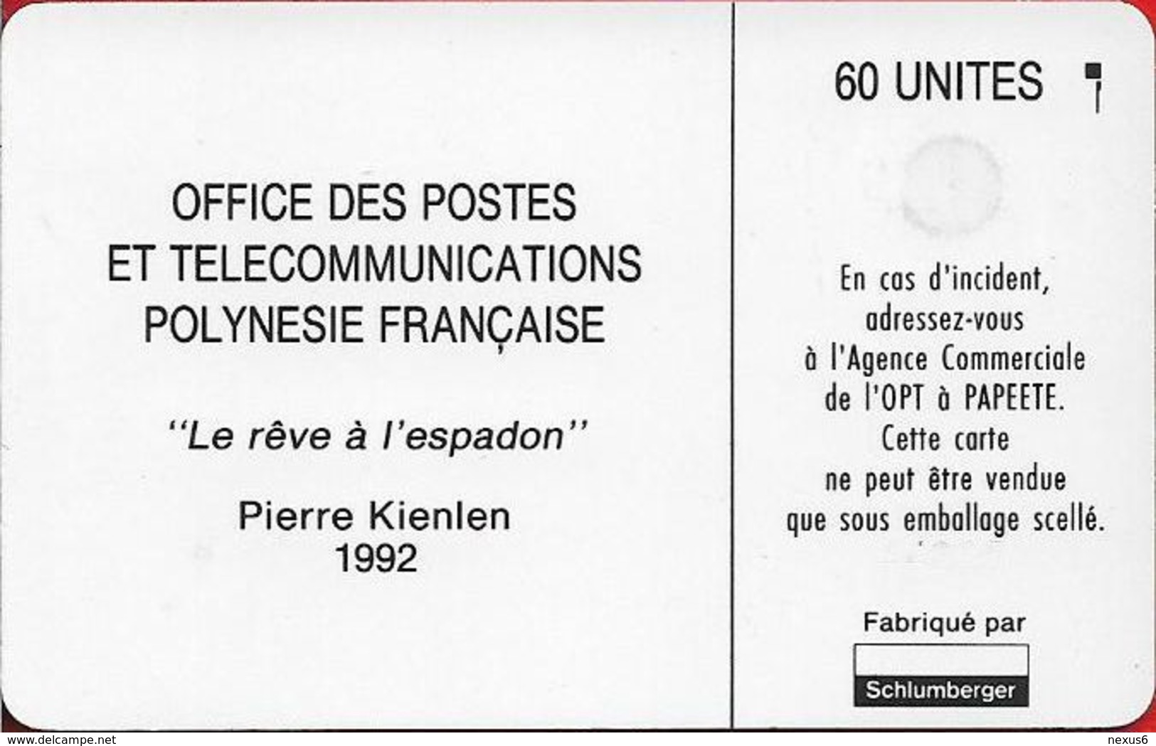 French Polynesia - OPT - Le Rêve à L'Espadon - SC4, Cn. 44225, Matt Finish, 1993, 60Units, Used - Polynésie Française