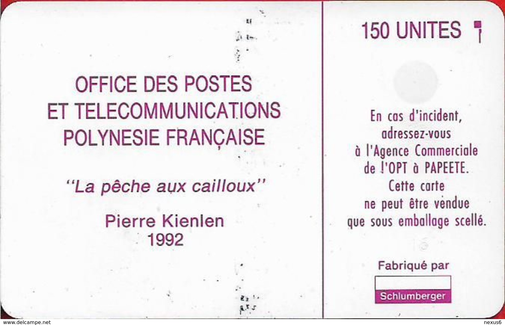 French Polynesia - OPT - La Pêche Aux Cailloux - SC5, Cn. 00162, Glossy, 1993, 150Units, Used - Polynésie Française