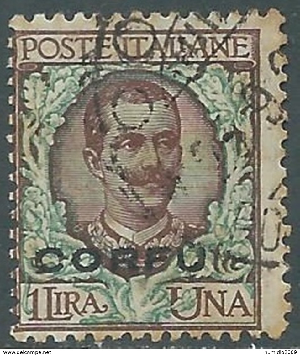 1923 CORFU USATO FLOREALE 1 LIRA - RA28-2 - Corfu