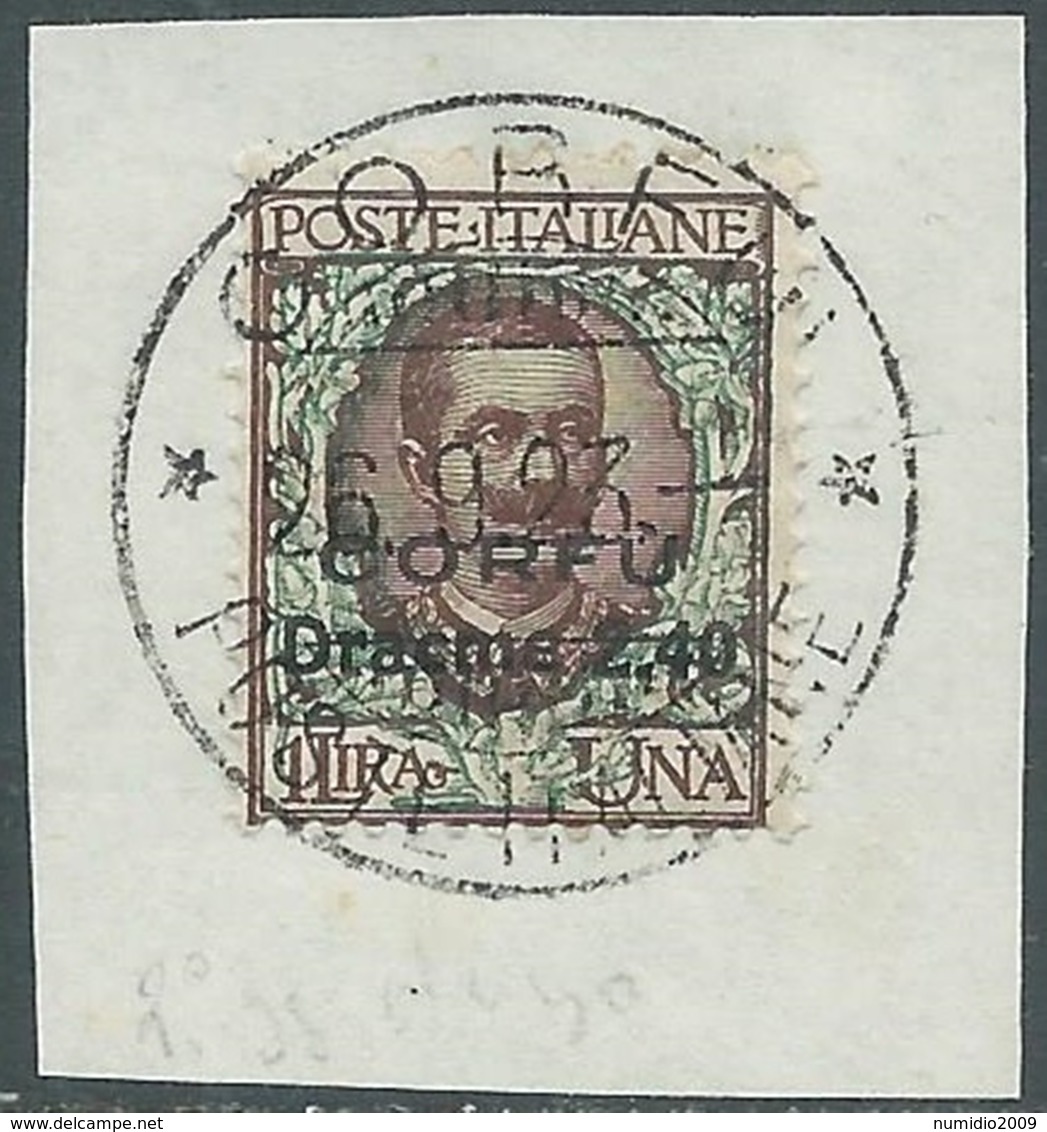 1923 CORFU USATO FLOREALE 2,40 D SU 1 LIRA - RA28-9 - Corfu