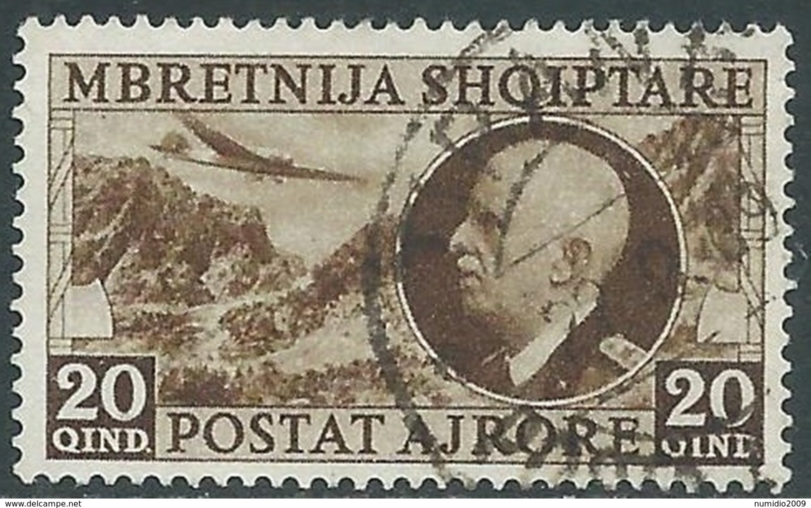 1939 ALBANIA POSTA AEREA USATO EFFIGIE 20 Q - RA18-3 - Albanie