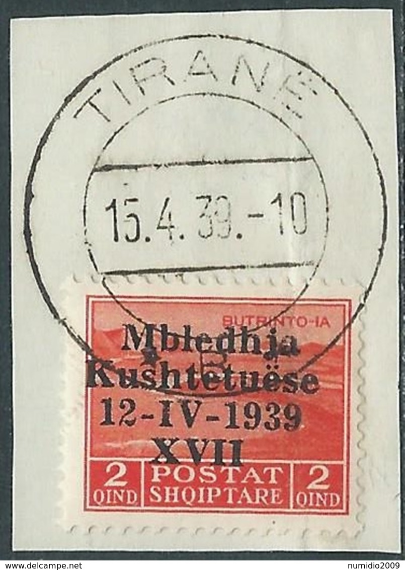 1939 ALBANIA USATO ASSEMBLEA COSTITUENTE 2 Q - RA26-8 - Albanie