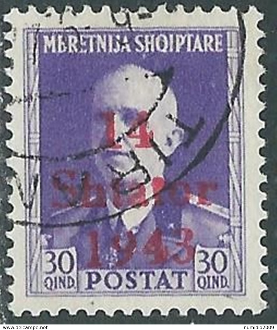 1943 OCCUPAZIONE TEDESCA ALBANIA USATO 30 Q VARIETà 9 TAGLIATO ALTO - RA13-3 - Ocu. Alemana: Albania