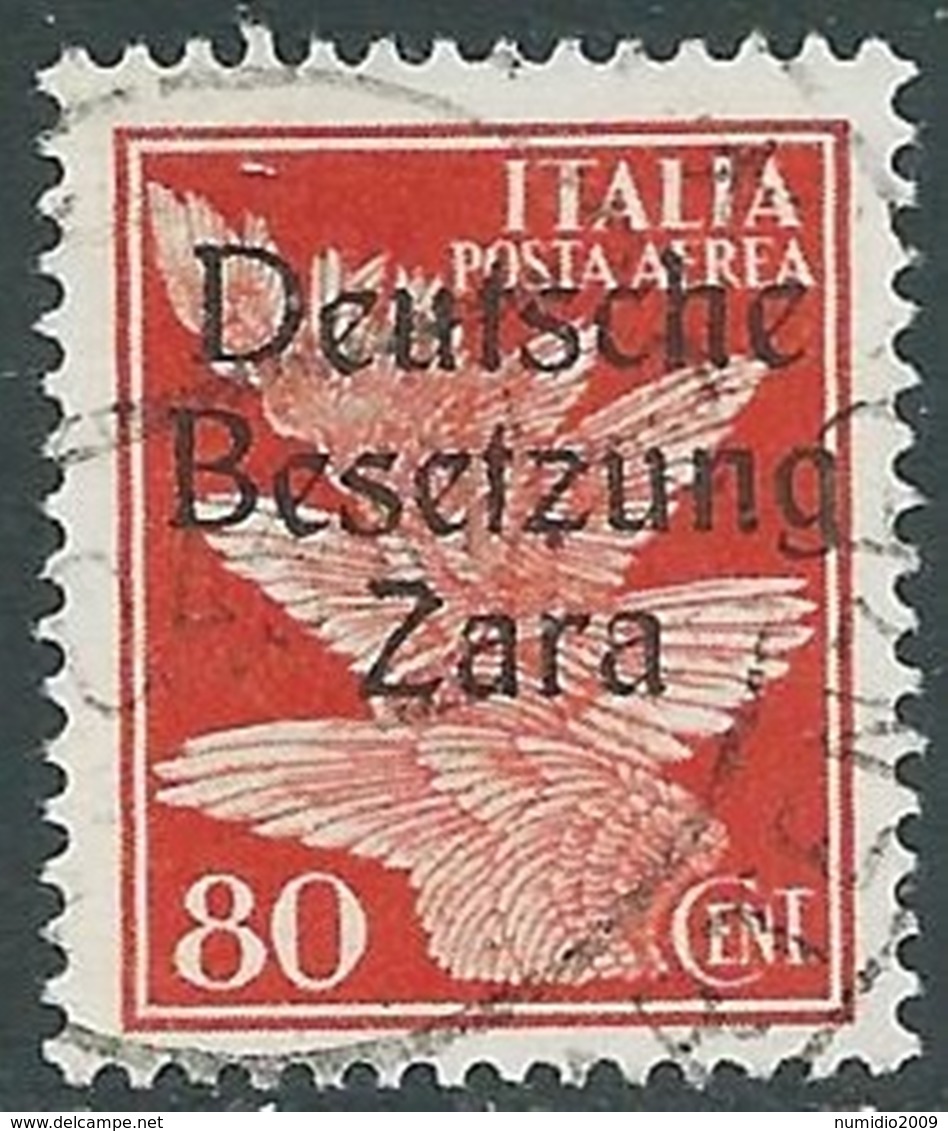 1943 OCCUPAZIONE TEDESCA ZARA POSTA AEREA USATO 80 CENT - RA14 - Duitse Bez.: Zante