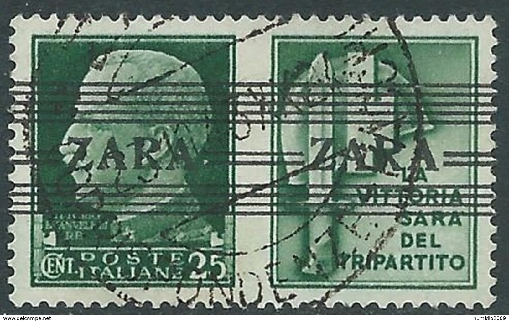 1943 OCCUPAZIONE TEDESCA ZARA USATO SOPRASTAMPATO ZARA 25 CENT - RA18-5 - Deutsche Bes.: Zante