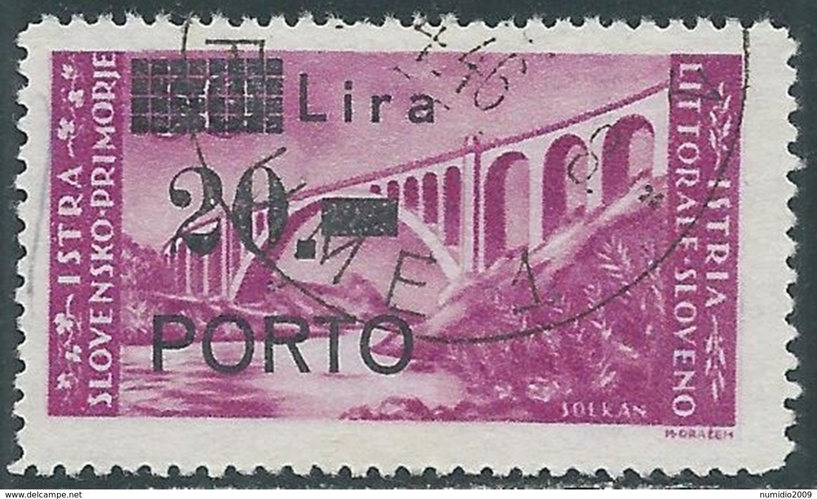 1946 OCCUP. JUGOSLAVA ISTRIA E LITORALE SLOVENO SEGNATASSE USATO 20 LIRE - RA1-2 - Jugoslawische Bes.: Slowenische Küste