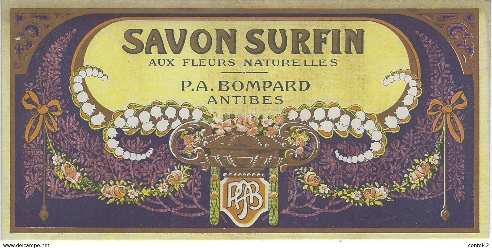 06 ANTIBES ETIQUETTE DE SAVON PUBLICITE SAVON SURFIN PARFUMEUR BOMPARD CHROMOGRAPHIE - Etichette