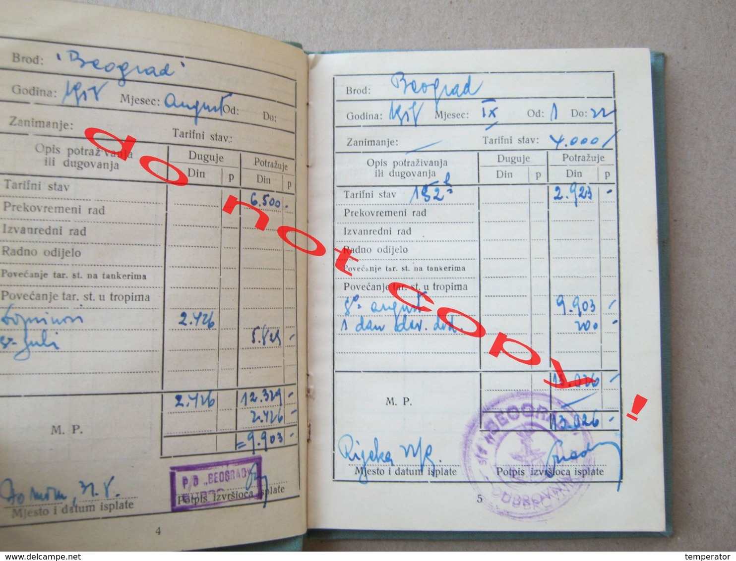 Croatia / Rijeka - Jugoslovenska Linijska Plovidba, Yugoslav Liner Shipping, Booklet With Seal: Belgrade Dubrov ( 1958 ) - Other & Unclassified