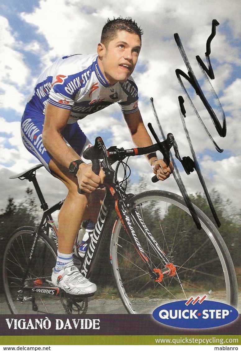 CARTE CYCLISME DAVIDE VIGANO SIGNEE TEAM QUICK STEP 2008 - Cyclisme