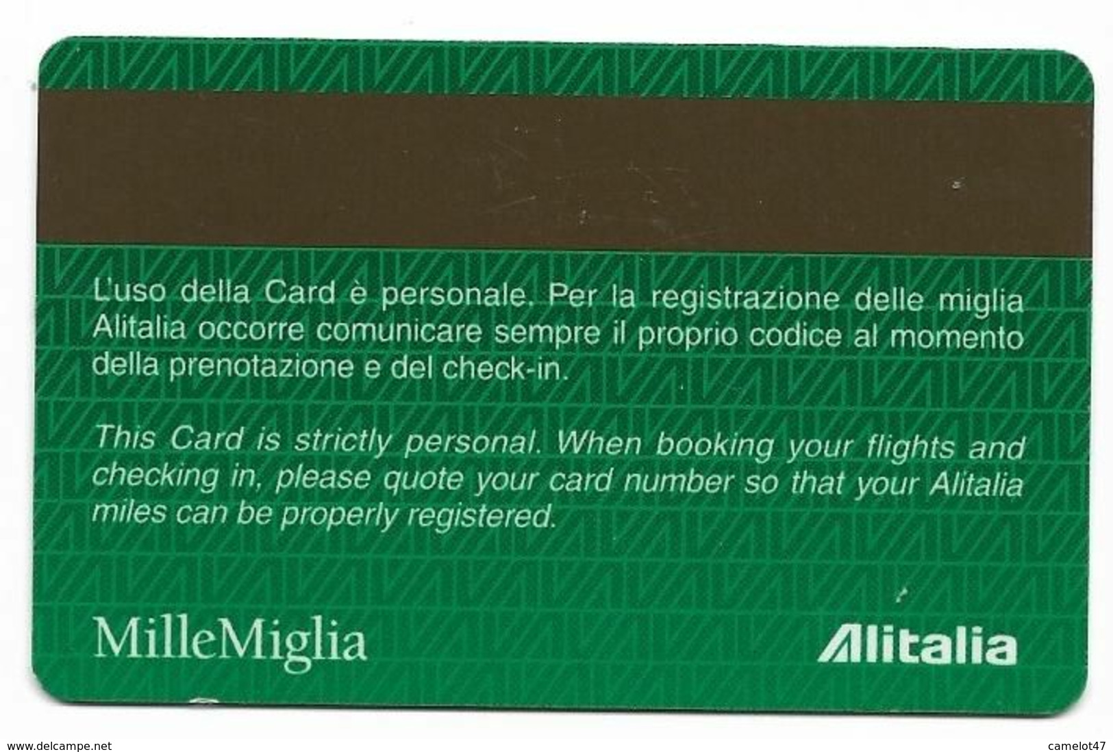 Alitalia, Frequent Flyer Rewards Card, # Airlines-17a - Cartes De Crédit (expiration Min. 10 Ans)