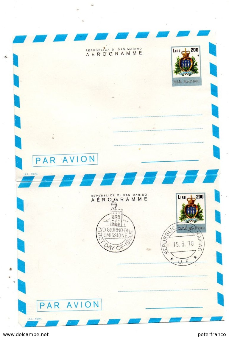 CG47 - 1978 San Marino - Aerogramma Lire 200 1 + 1 FDC - Entiers Postaux