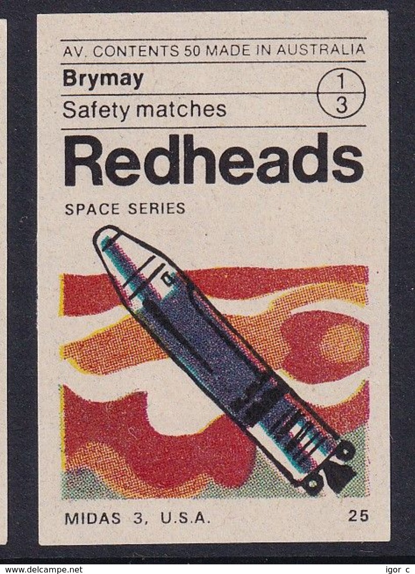 Australia Space Weltraum Espace: Readheads Matchbox Label; Midas 3; The Missile Defense Alarm System; Satellites - Scatole Di Fiammiferi - Etichette