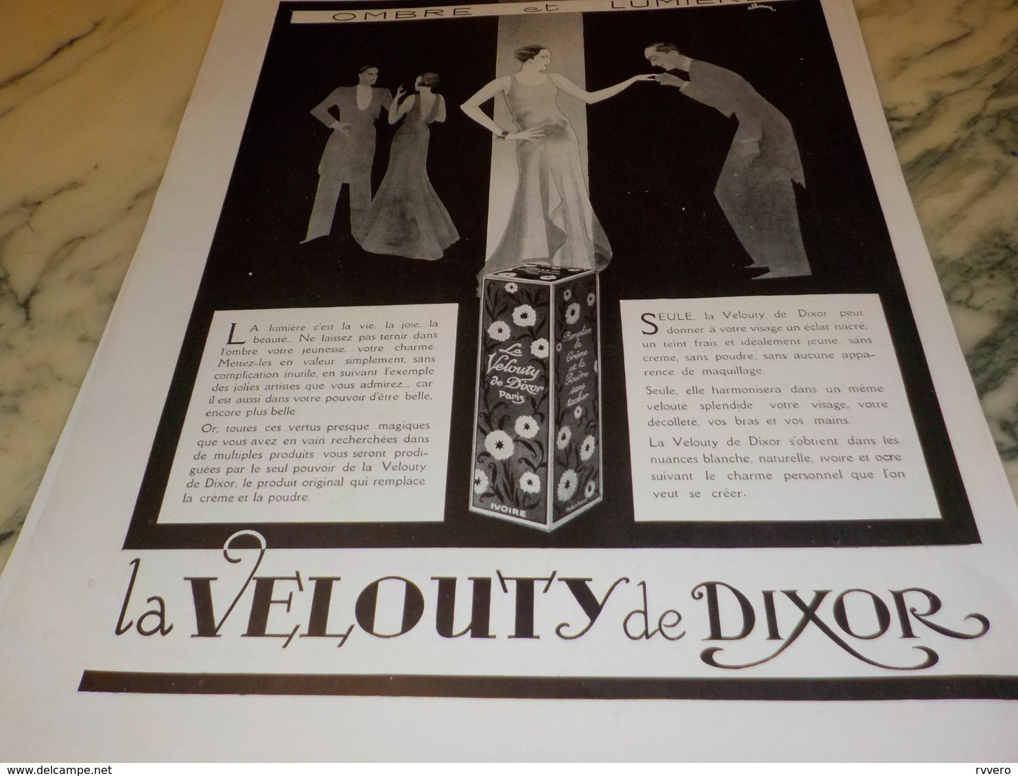 ANCIENNE PUBLICITE PARFUM OMBRE ET LUMIERE LA VELOUTY DE DIXOR 1930 - Otros & Sin Clasificación