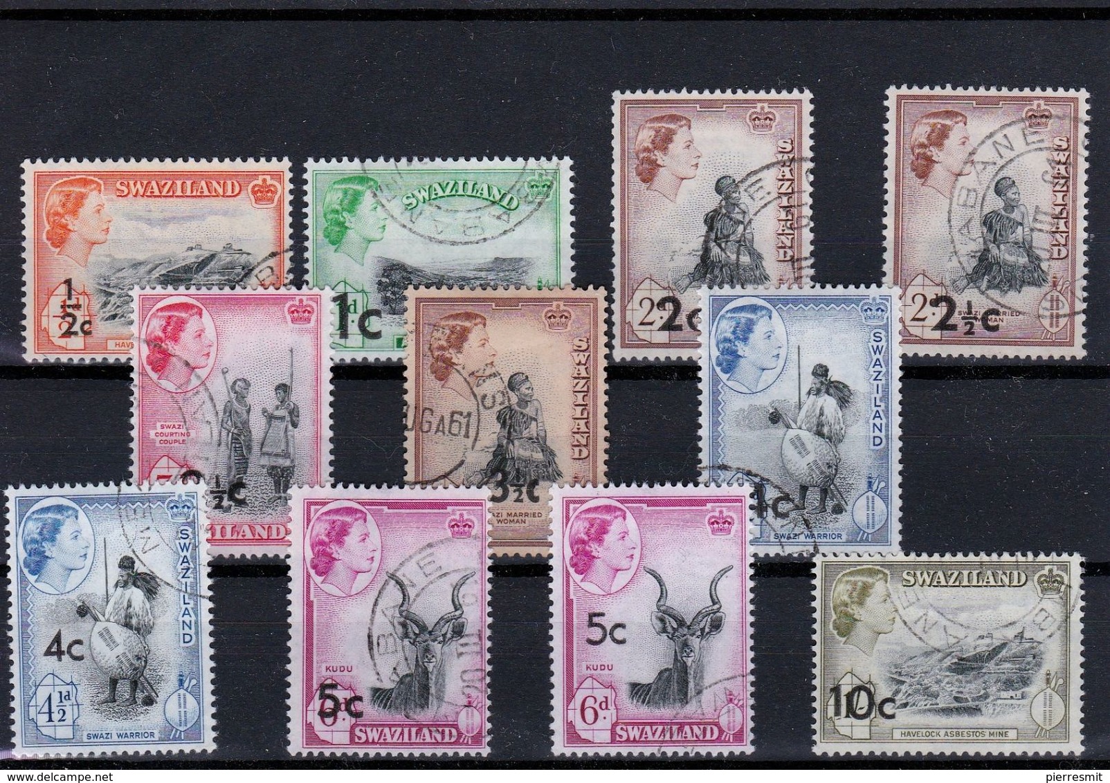 Swaziland - Used, QE II Surcharged, Part Set, 1961 - Swaziland (1968-...)