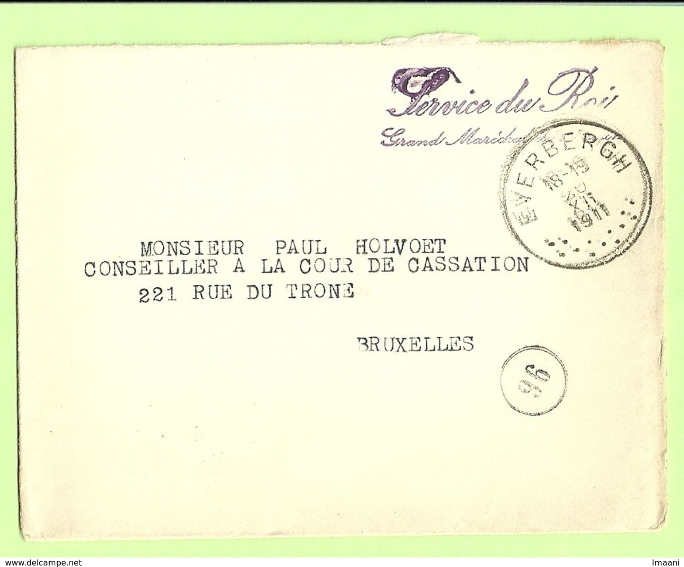 Lettre En Franchise Service Du Roi GD Maréchal De La Cour C.Everbergh 20/12/1911  (K5212) - Zonder Portkosten