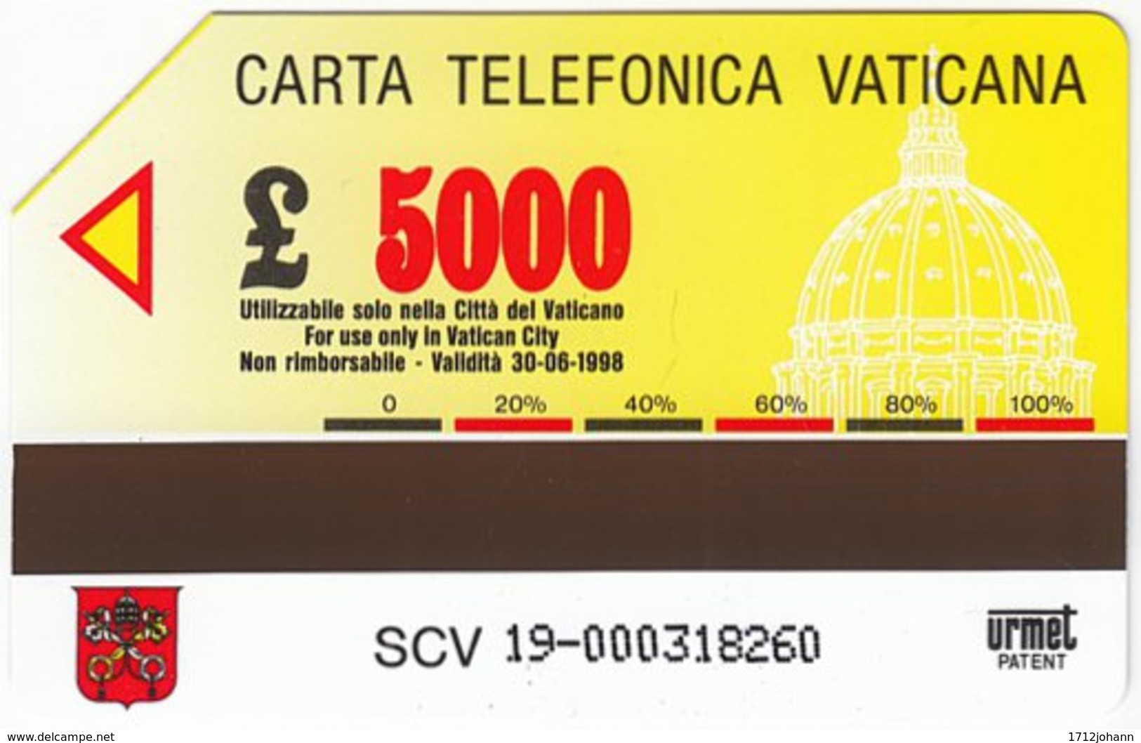 VATICAN A-113 Magnetic Telecom - Religion, Holy Statue - Used - Vatikan