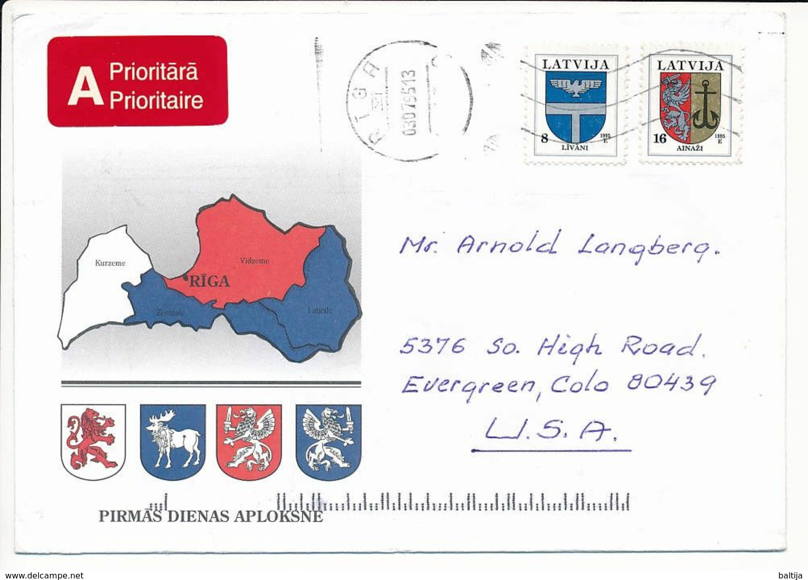 Cover Abroad / Coat Of Arms - 3 July 1995 Riga - Lettland