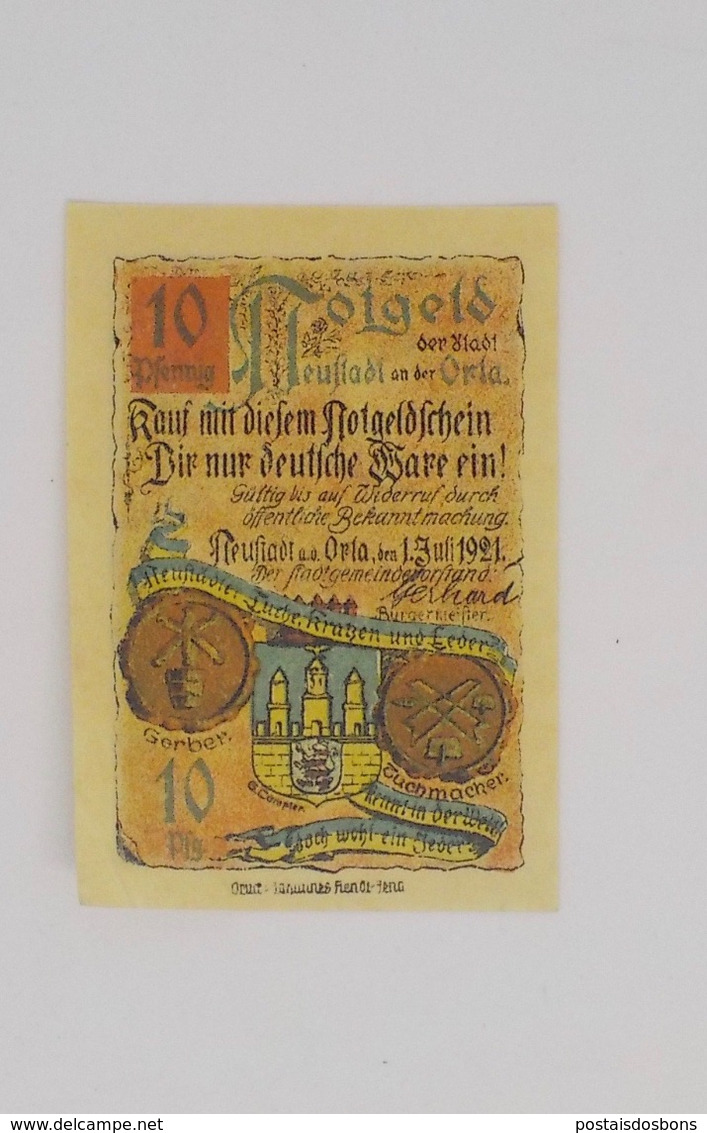 Cx13 B) Notgeld Neustadt An Der Orta 1921 10 Pfenning 8xc.5,5cm Allemagne Germany Deutschland - Non Classificati