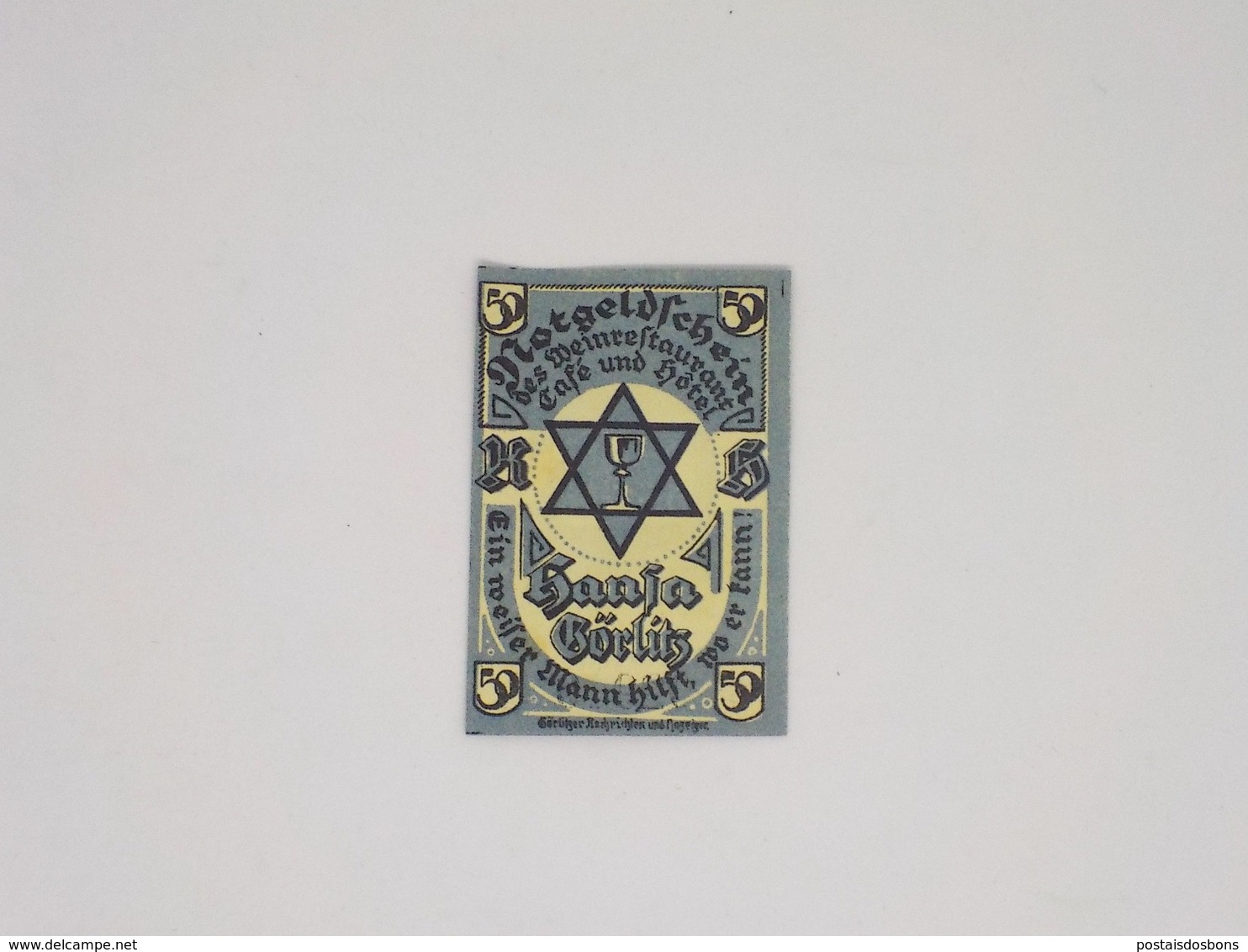 Cx13 B) Notgeld HANSA NOTGELDSCHEIN DES WIENRESTAURANT CAFÉ HOTEL  JUDAICA 50 Pfenning 6x4cm Allemagne Germany - Non Classés