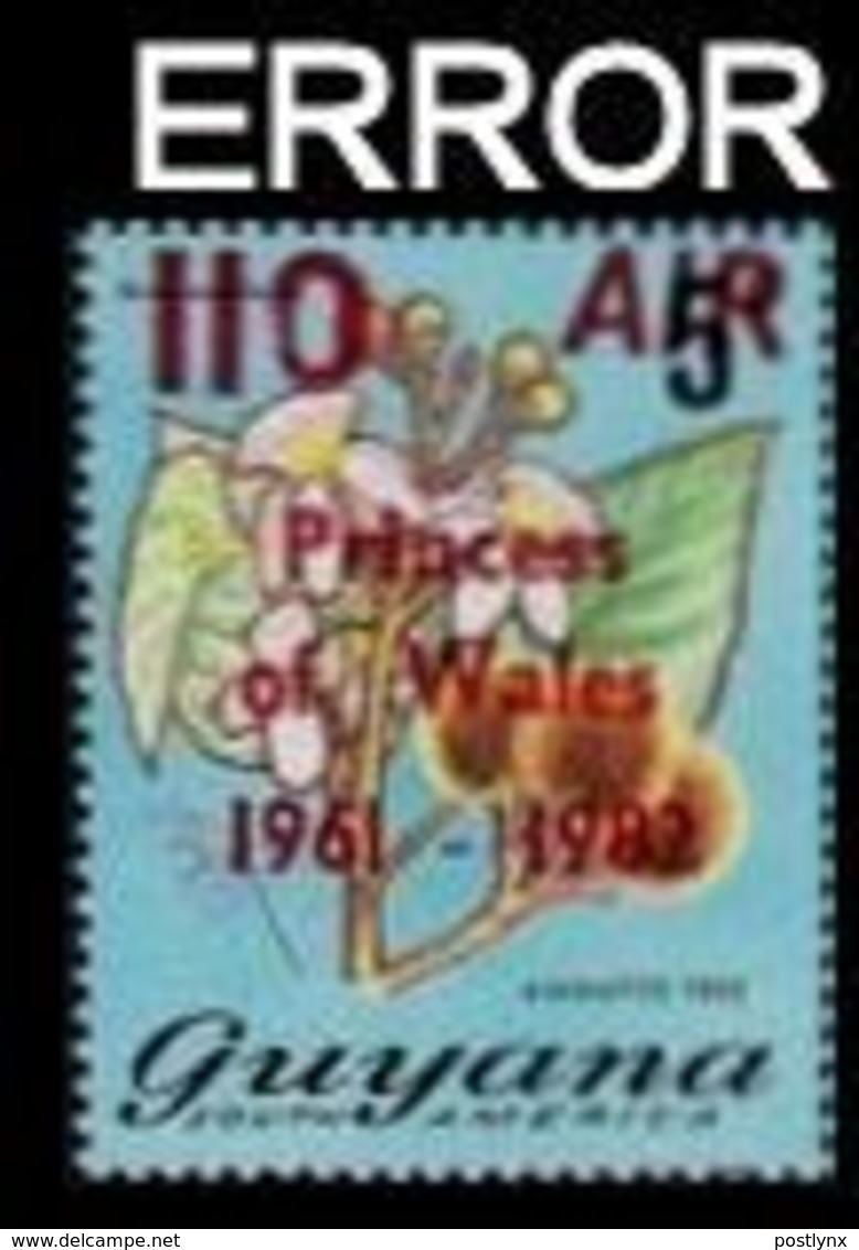 GUYANA 1982 Orchids Diana Birthday Bixe Orellana OVPT.110/$5 AIR ERROR:diff. I&O - Königshäuser, Adel