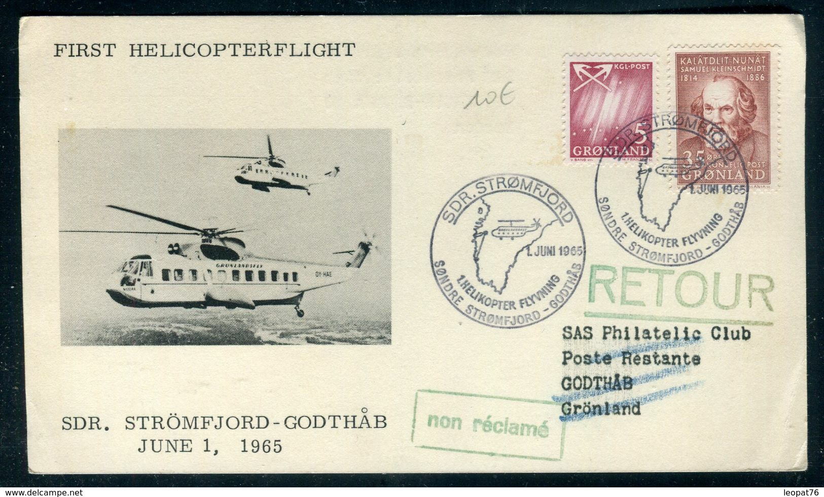 Groenland - Carte Par 1er Vol Par Hélicoptère En 1965 Strömfjord / Godthab - Prix Fixe !!!! - Réf A 43 - Lettres & Documents