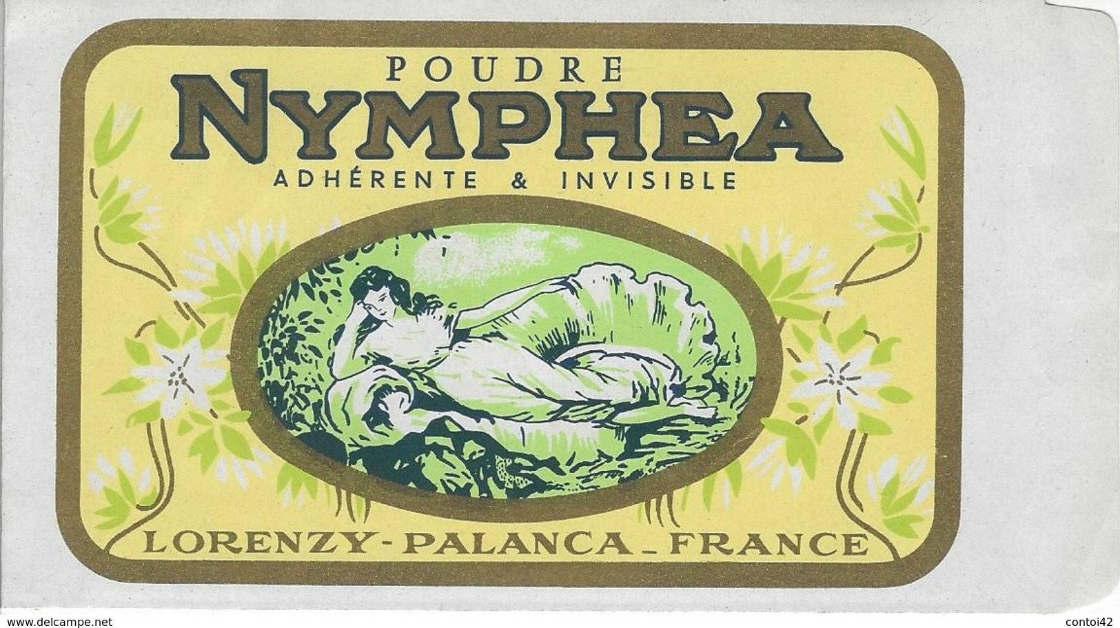 ETIQUETTE POCHETTE POUDRE NYMPHEA PARFUMEUR LORENZY PALANCE FRANCE PUBLICITE PARFUMS - Etiquettes