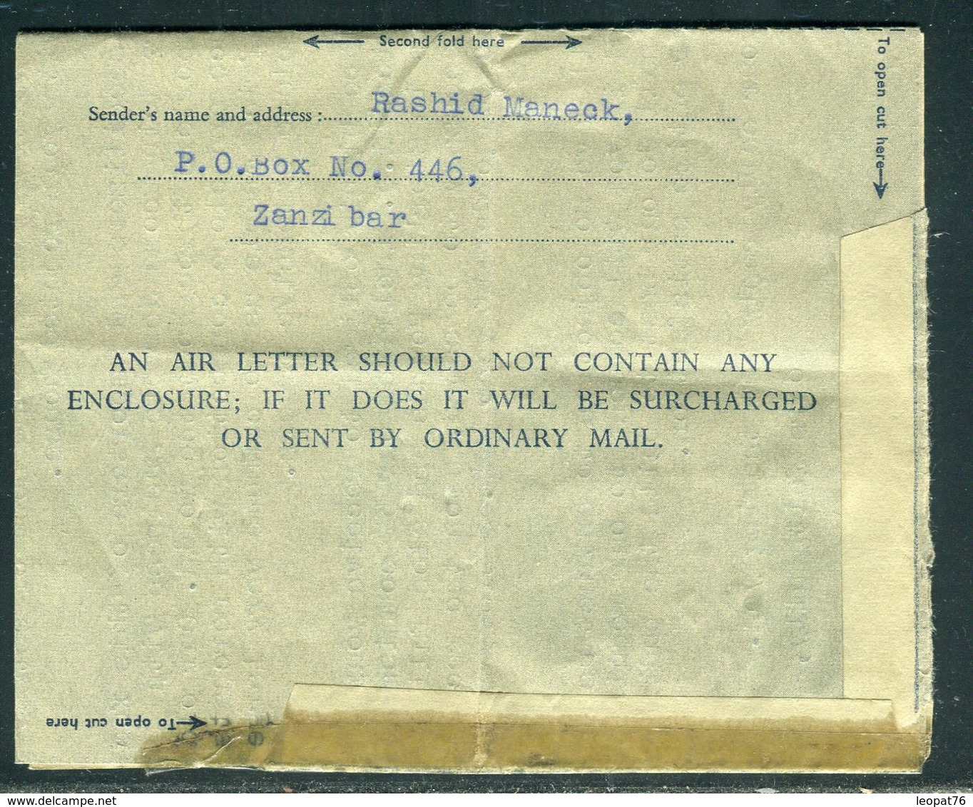 Zanzibar -  Aérogramme Pour La France En 1958, Affranchissement Plaisant - Prix Fixe !!!!! - Réf A 67 - Zanzibar (...-1963)