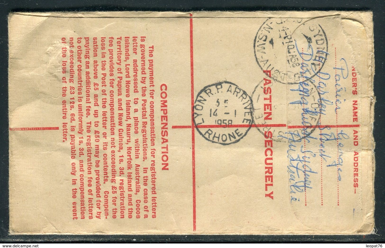 Australie - Entier Postal + Compléments En Recommandé De Sydney Pour La France En 1958 - Prix Fixe !!!!! - Réf A 68 - Postal Stationery